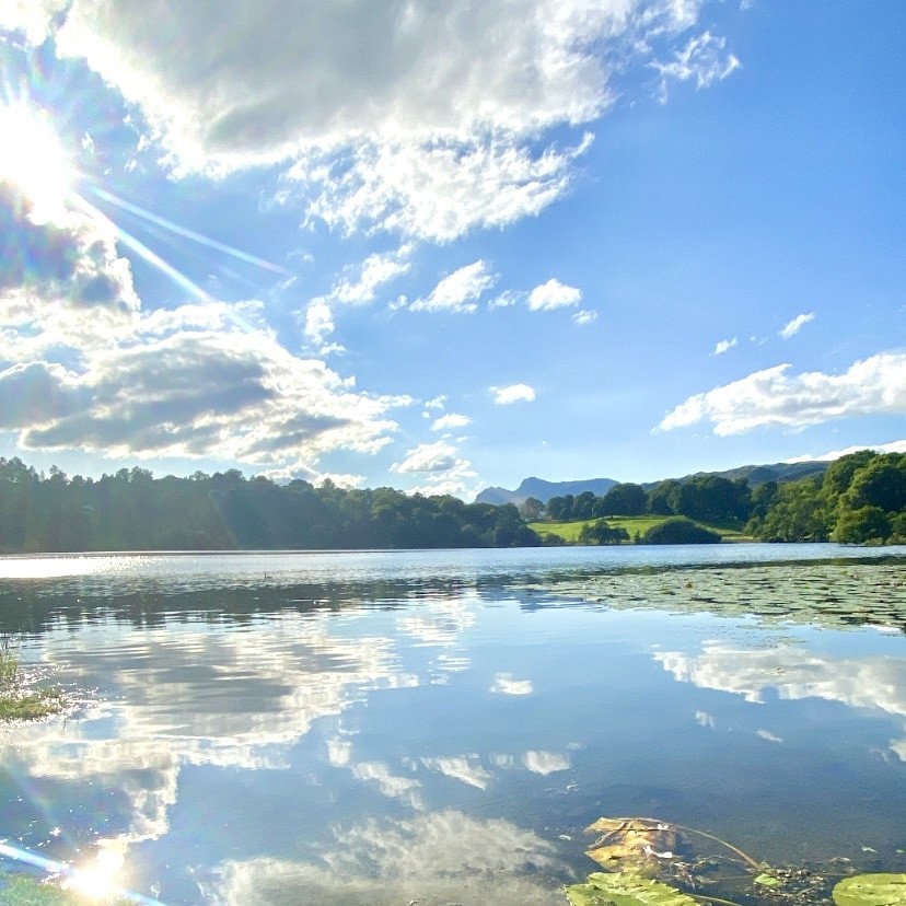 Loughrigg Tarn in the Lake District with clouds reflected on the water
