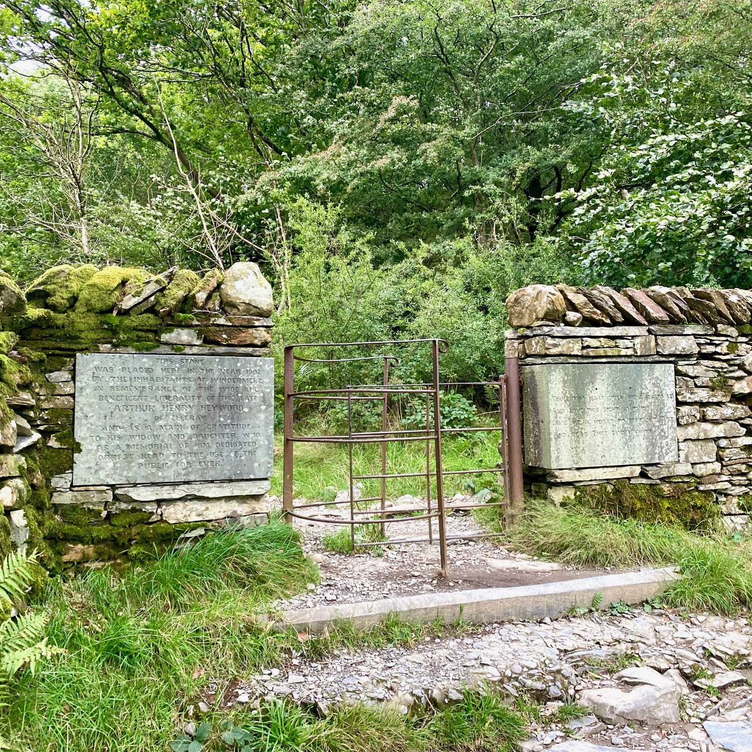 The Arthur Heywood memorial stone at the entrance of Orrest Head