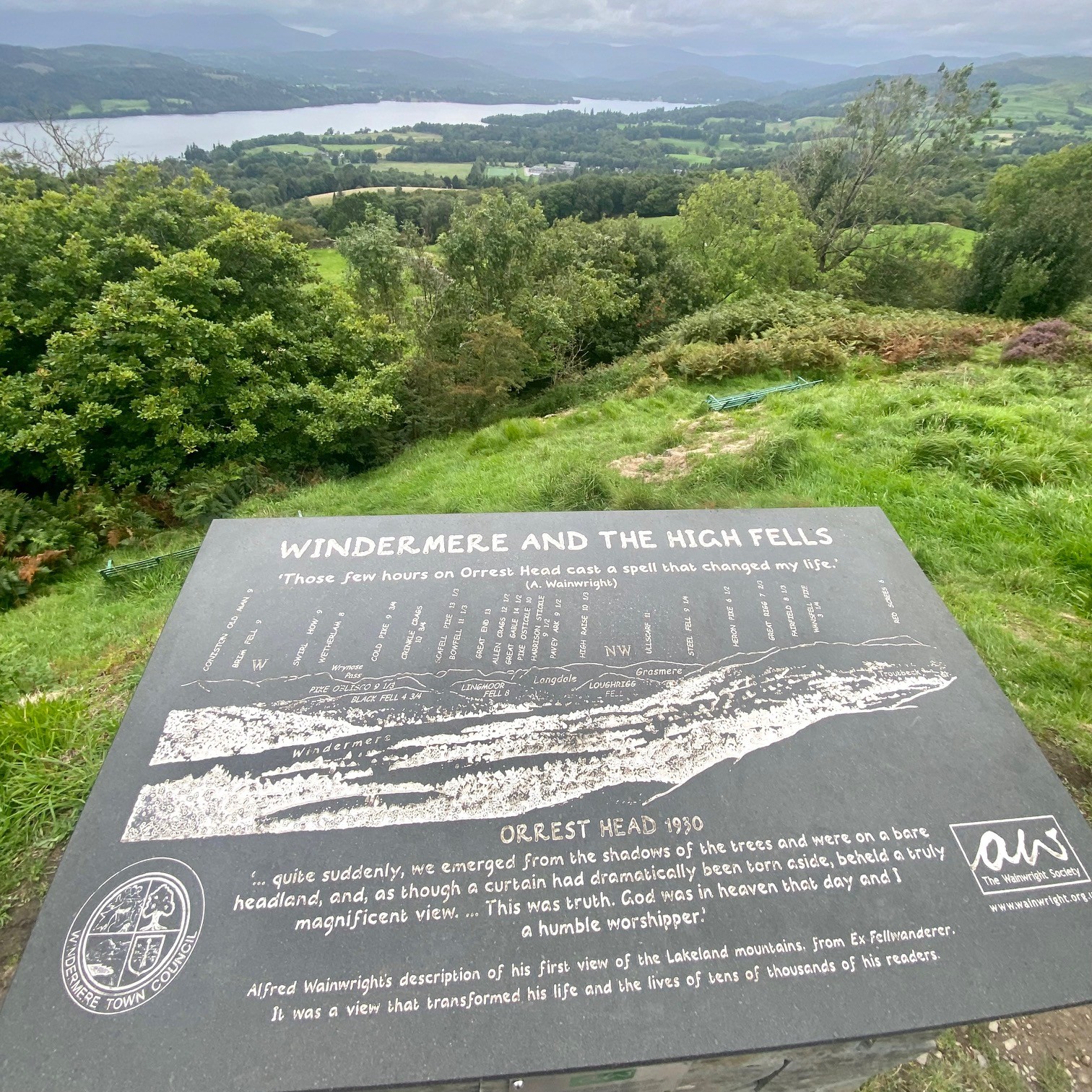Stone map at Orrest Head showing a map of the mountains
