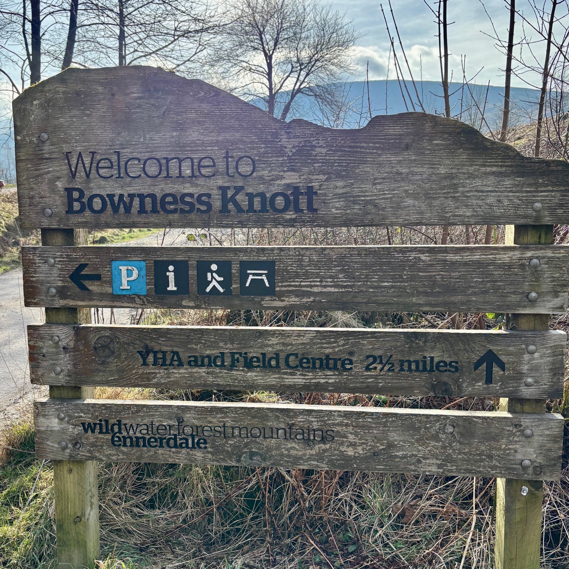 The sign at the entrance of the Bowness Knott car park in The Lake District.