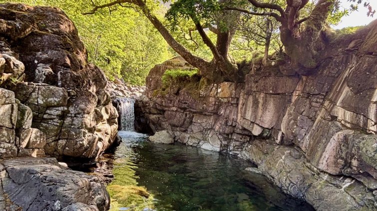 Emerald water at the Fairy Glen, Lake District