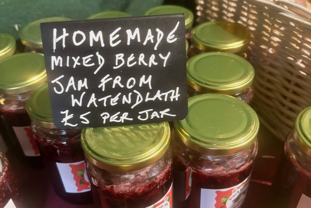 Jars of homemade jam for sale in the Caffle House Tearoom in Watendlath