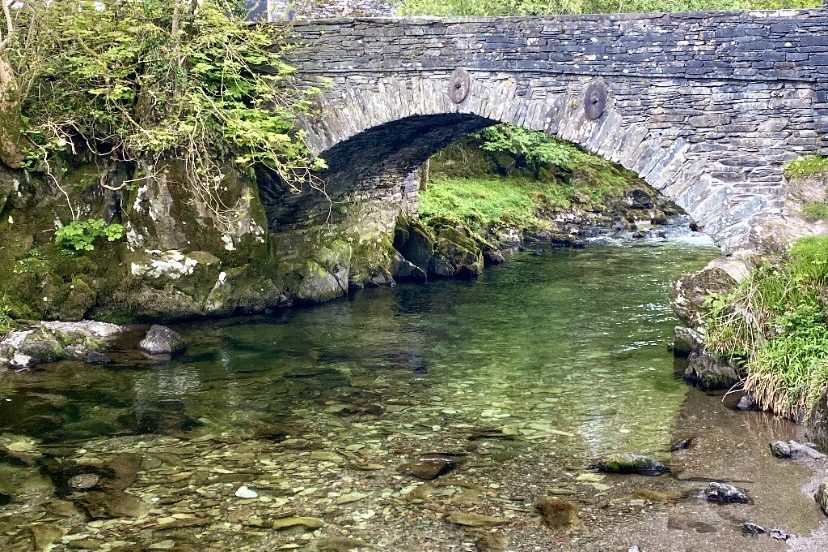 A slate bridge in the village of Elterwater, Lake District.